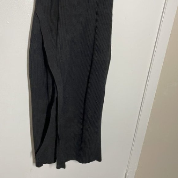 Ronny Kobo Mardelle Asymmetrical High Leg Slit Halter Black Ribbed Midi dress - Picture 7 of 12